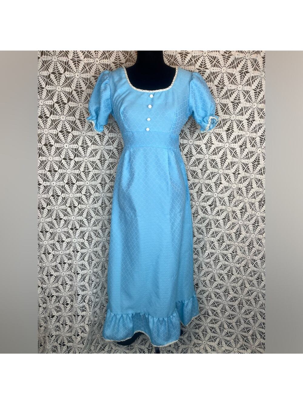1970’s Blue Puff Sleeve Prairie Dress